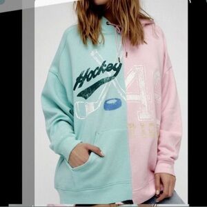 Free People MixedMedia, half & half pullover hoodie, size Medium